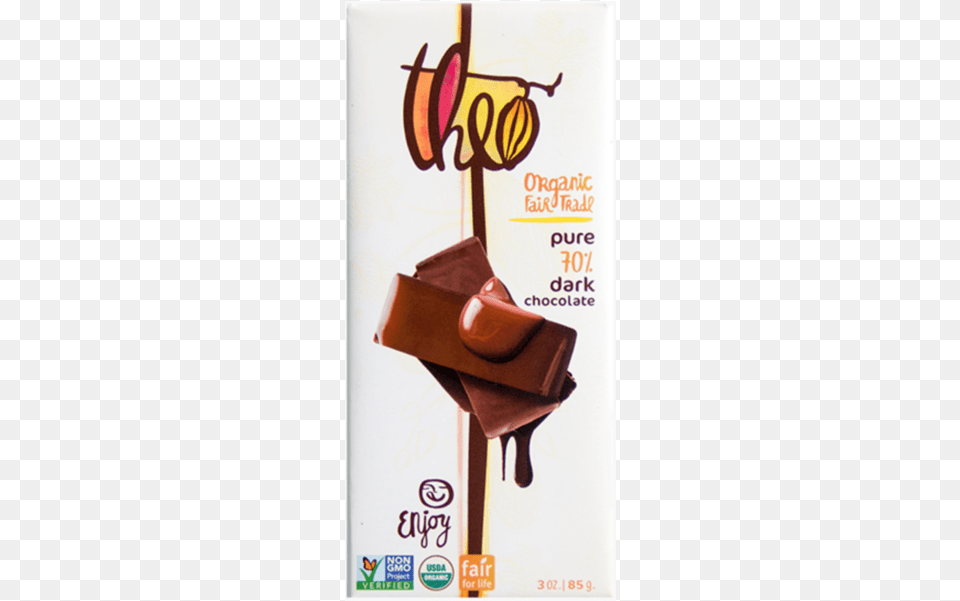 Theo Organic Fair Trade Pure 70 Dark Chocolate Bar Theo Chocolate Bar, Advertisement, Poster, Food, Sweets Png