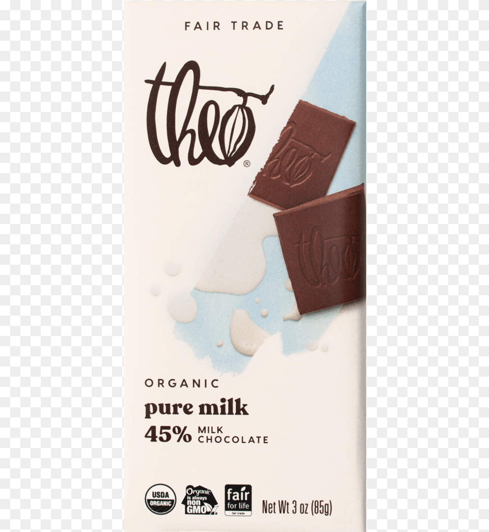 Theo Pure 45 Milk Chocolate Bar 3 Oz Dark Chocolate Theo, Advertisement, Cocoa, Dessert, Food Free Png Download