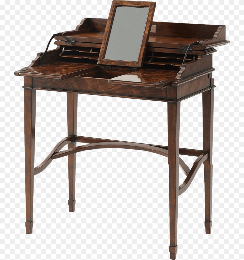 Theodore Alexander Mahogany And Flame Veneered Campaign Desk, Furniture, Keyboard, Musical Instrument, Piano Free Png Download