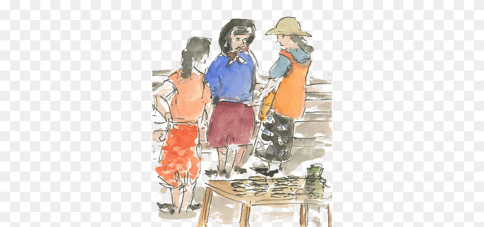 There Was An Impromptu Open Air Market Set Up In The Painting, Clothing, Hat, Adult, Art Png Image