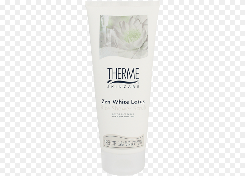 Therme Zen White Lotus Rice Shower Scrub Hair Conditioner, Bottle, Lotion, Cosmetics Png