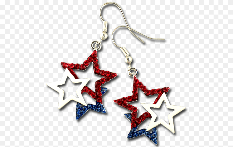These 3 Star Dangle Earrings Feature Red And Blue Crystal Earrings, Accessories, Earring, Jewelry, Star Symbol Free Png