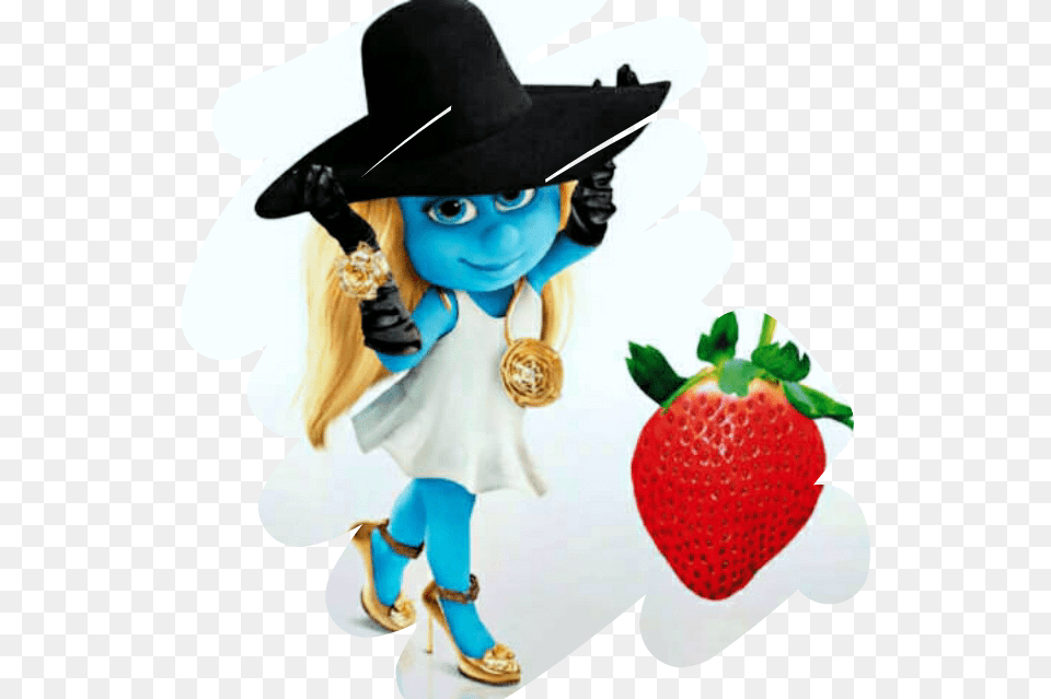 Thesmurf Smurf Blue White Gold Strawberry Smurfette Harper39s Bazaar, Hat, Clothing, Berry, Produce Png Image