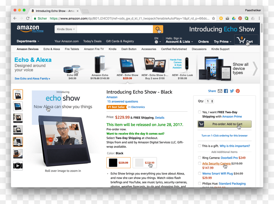 They Are Also Using The Hand Cursor For Every Interactive Amazon Echo Show Black, File, Webpage, Computer, Electronics Free Png