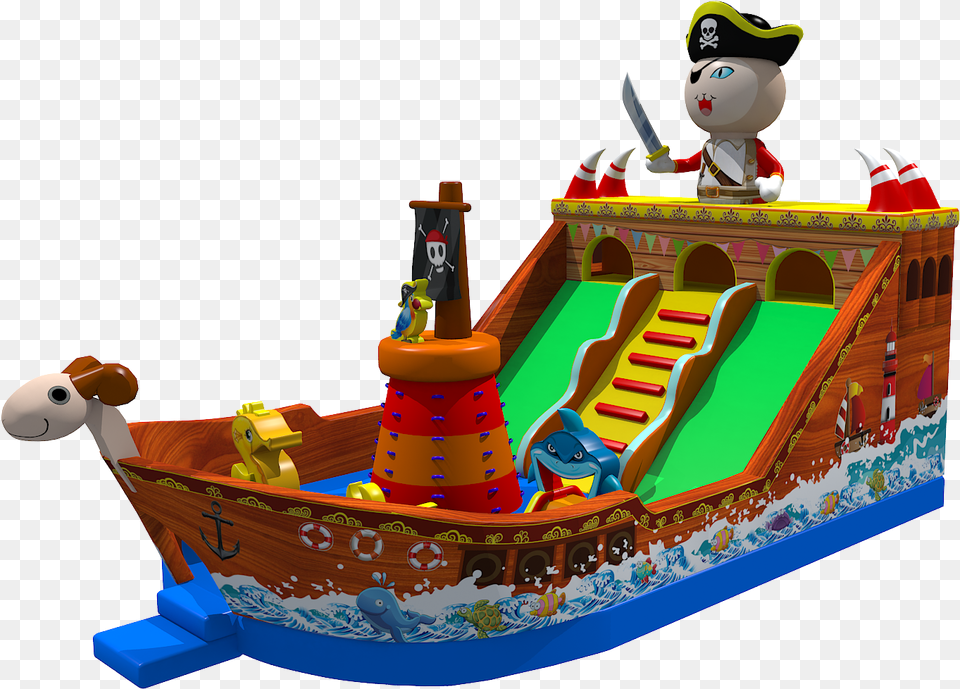 Thickened Pvc Pirate Ship Inflatable Castle With Slide Boat, Play Area, Baby, Person, Outdoors Png