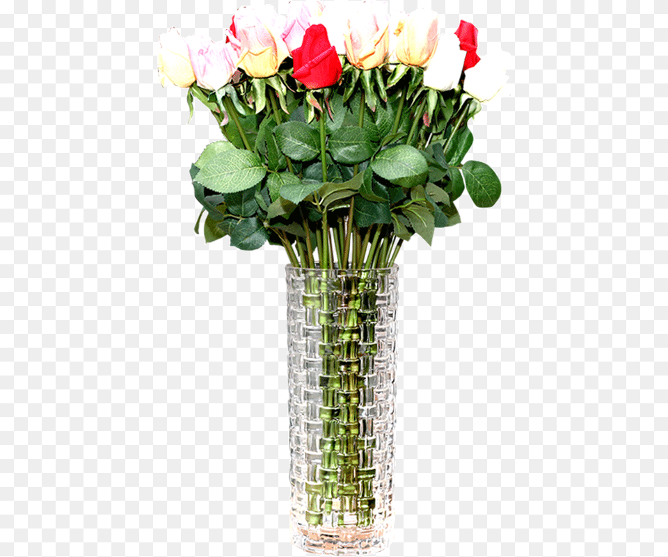 Thickened Transparent Glass Vase Straight Tube Rich Bamboo Garden Roses, Flower, Flower Arrangement, Flower Bouquet, Jar Free Png Download