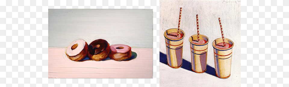 Thiebaud Soda Donuts2 Wayne Thiebaud Three Strawberry Shakes, Cup, Weapon, Food, Sweets Png