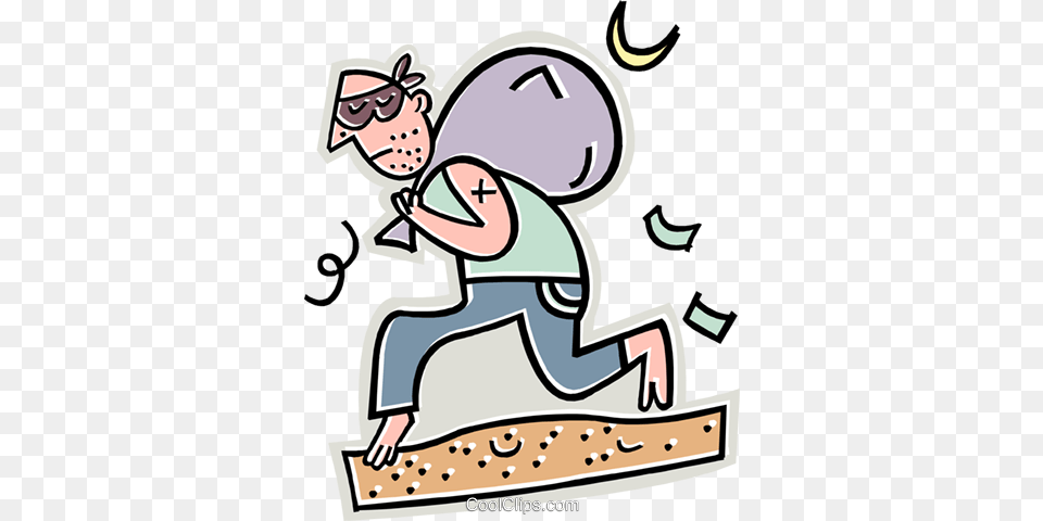 Thief Running Away With A Sack Royalty Vector Clip Art, Face, Head, Person, Baby Free Png