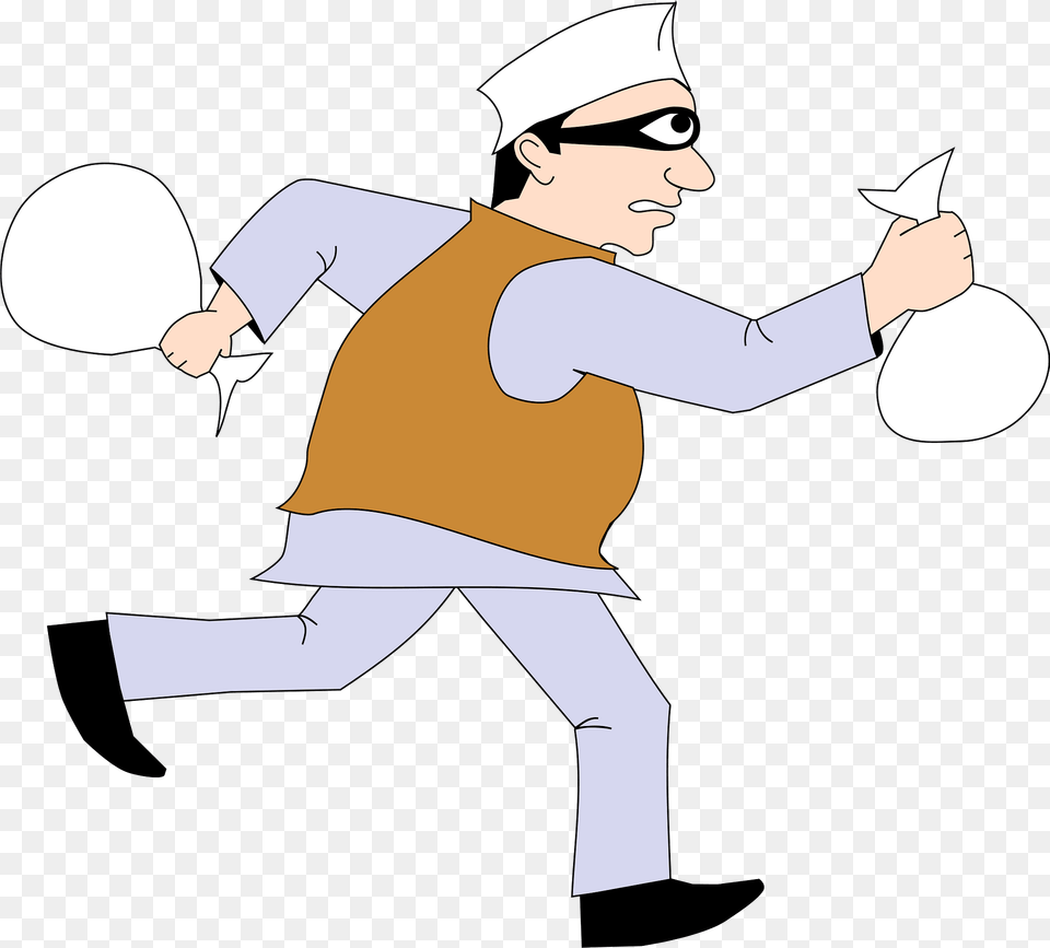 Thief Running With Stolen Money Bags Clipart, People, Person, Baby, Face Png Image
