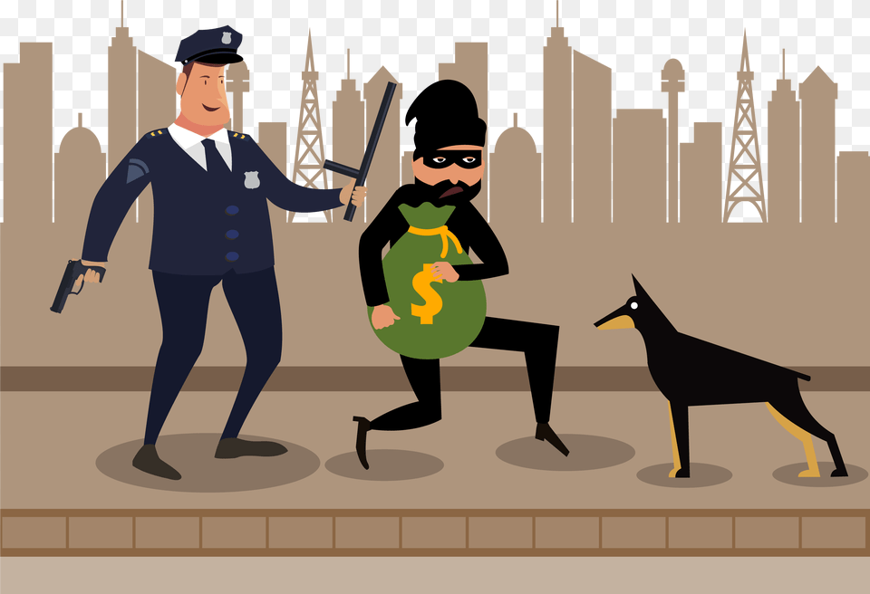 Thief Vector Police Police Officer Arresting Criminal, Adult, Male, Person, Man Png Image