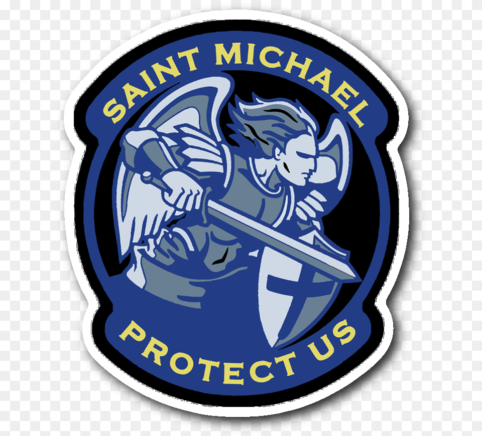 Thin Blue Line Police Badge Protect And Serve Metal Novelty Saint Michael Protect Us, Logo, Baby, Person, Emblem Free Png