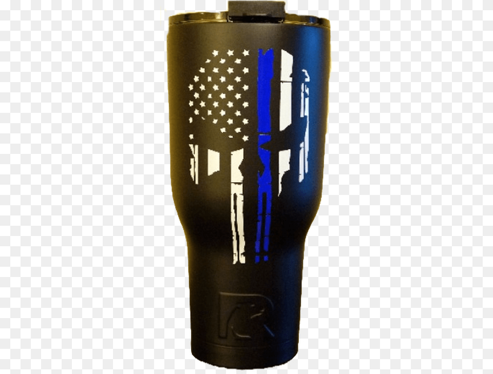 Thin Blue Line Punisher Skull Tumbler Custom Dunn Designs Blue Lives Matter Flag Background, Electrical Device, Microphone, Lamp, Light Png