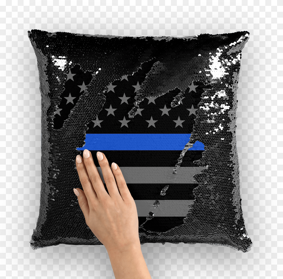 Thin Blue Line Sequin Cushion Cover, Home Decor, Pillow Png