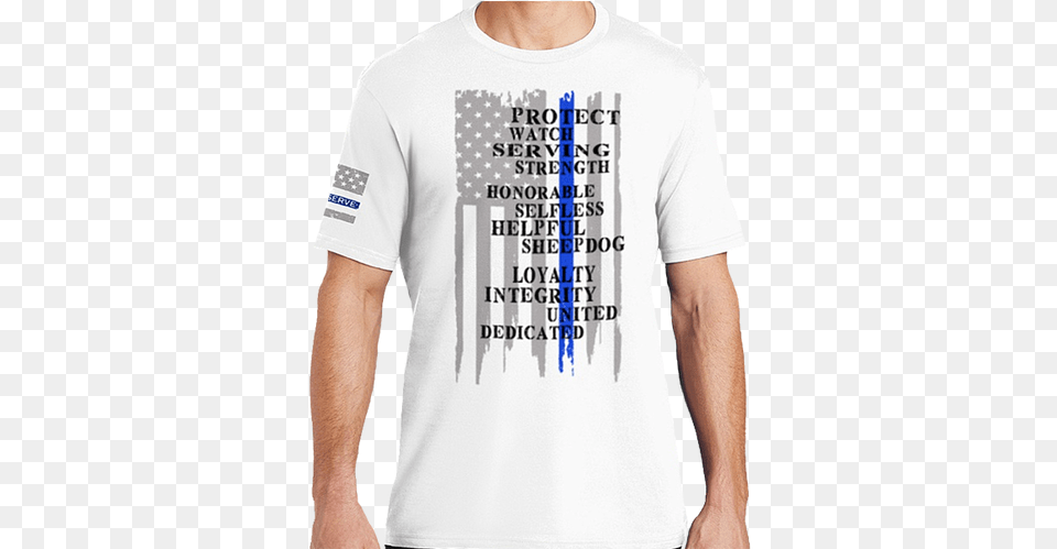 Thin Blue Line Shirt White American Flag With Blue Thin Blue Word Police With Blue Shirt Designs, Clothing, T-shirt, Adult, Male Png Image