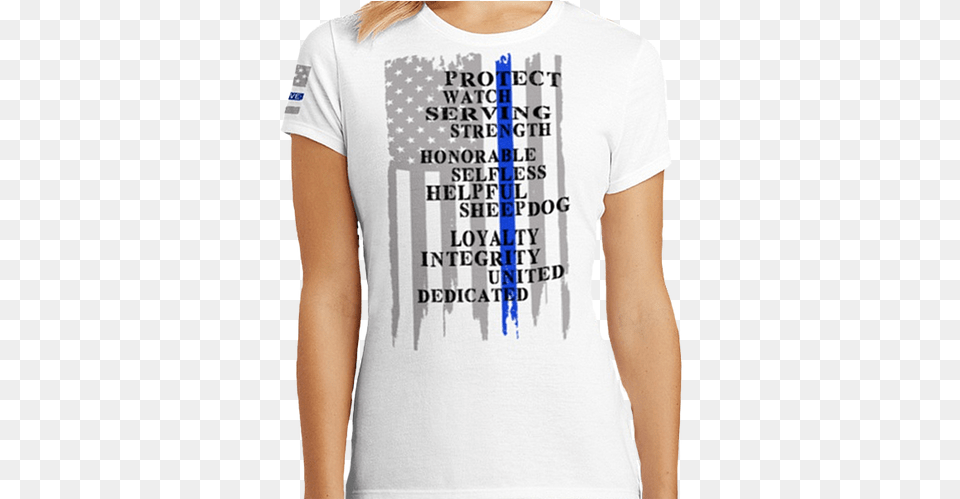 Thin Blue Line Womens Shirt White American Flag With Thin Blue Line, Clothing, T-shirt Free Png Download