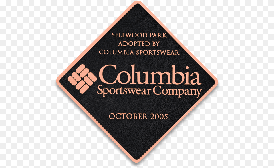 Thin Copper Plaque Columbia Sportswear Company, Sign, Symbol, Credit Card, Text Png