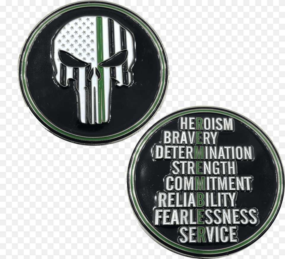 Thin Green Line Punisher Remember Challenge Coin Border Green Border Patrol Logo, Cutlery, Emblem, Symbol Free Png Download