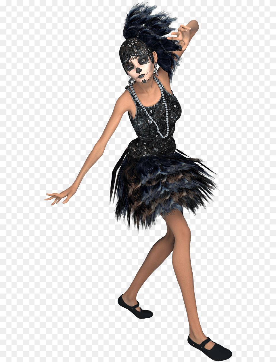 Thin Lady Sugar Skull Feathers Render Model Ballet Tutu, Woman, Person, Female, Dress Free Transparent Png