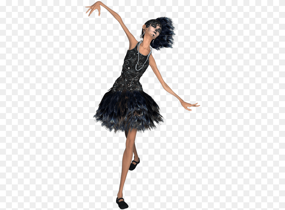 Thin Lady Sugar Skull Feathers Render Model Thin Lady, Dancing, Leisure Activities, Person, Adult Free Png