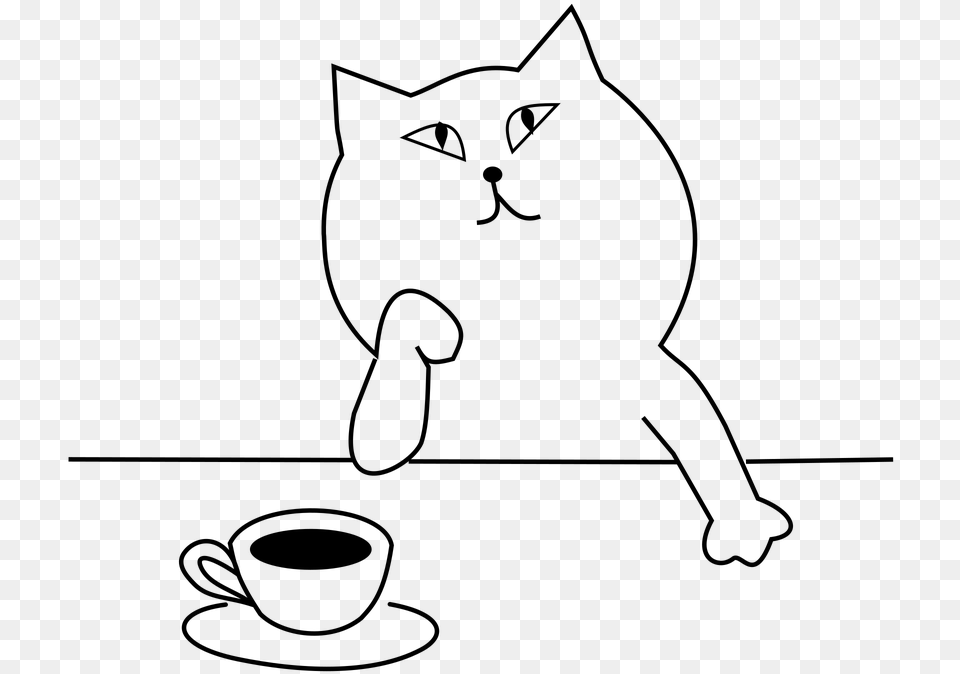 Think About Cafe Coffee Cat Cartoon Cartoon Cat Thinking, Gray Png