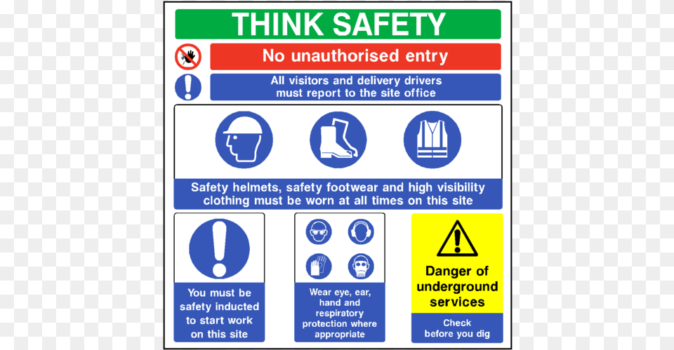 Think Safety Construction Sign Safety Signage For Construction Site, Symbol, Advertisement, Poster, Road Sign Free Png