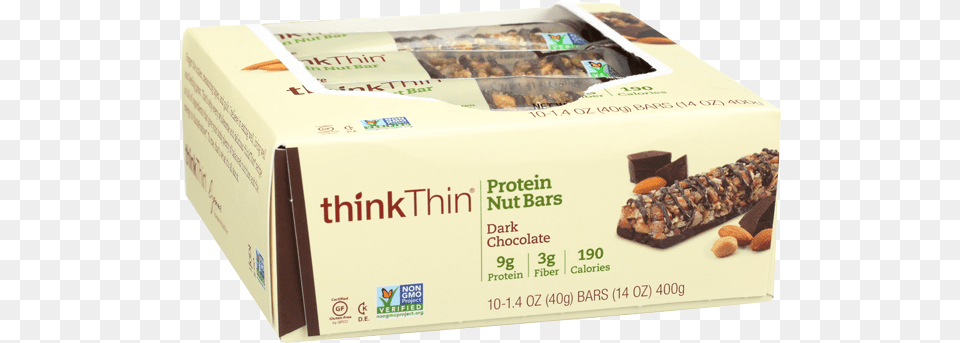 Think Thin Protein Nut Bar Dark Chocolate Box 10 Chocolate, Food, Plant, Produce, Vegetable Png Image
