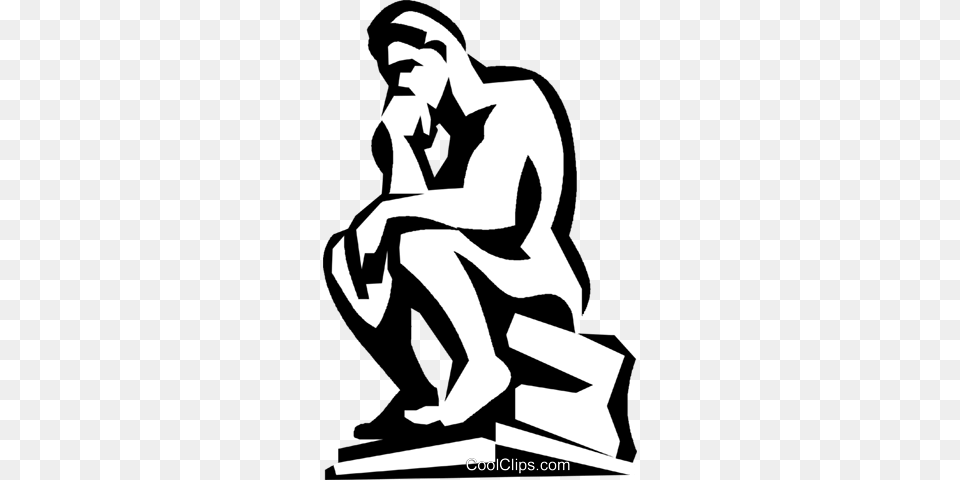 Thinker Royalty Free Vector Clip Art Illustration, Kneeling, Person, Stencil, Adult Png