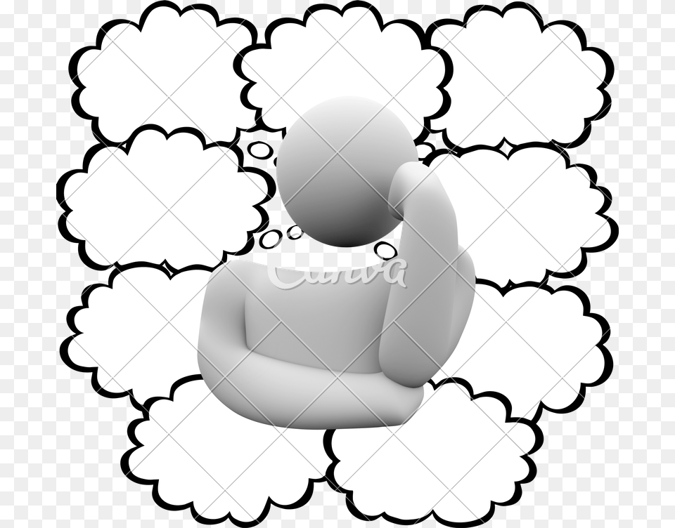 Thinker Thought Clouds Bubbles Thinking Person Many Ideas Blank, Home Decor, Cushion, Sitting Png Image