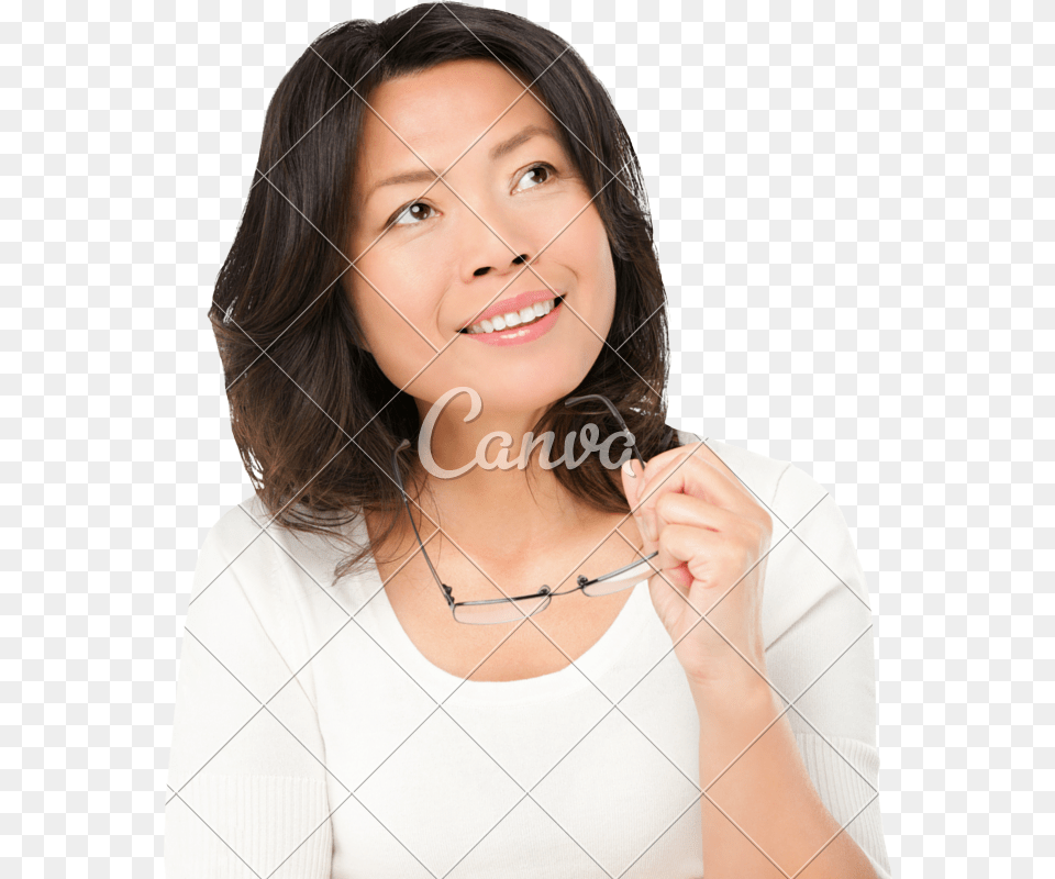 Thinking Asian Woman Photos, Accessories, Glasses, Photography, Person Png Image