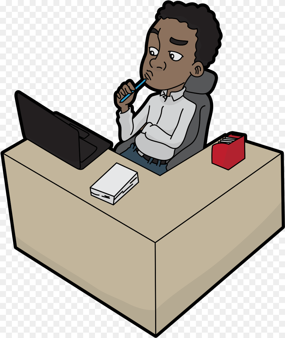 Thinking At Desk Cartoon, Baby, Person, Furniture, Table Free Png