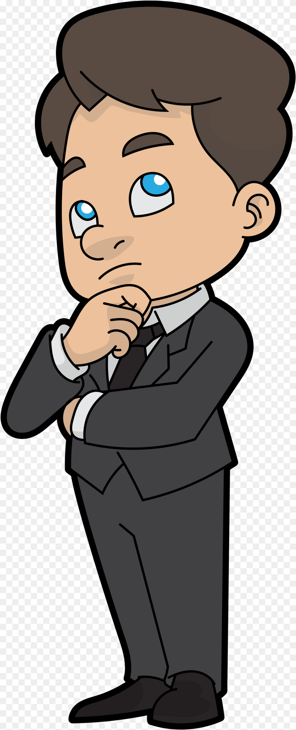 Thinking Person Thinking Boy Cartoon, Formal Wear, Baby, Clothing, Suit Free Png