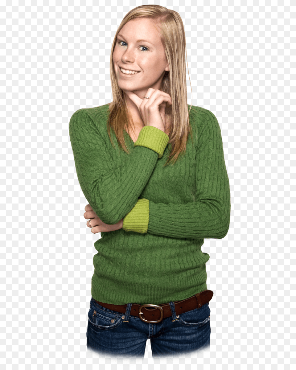 Thinking Woman, Jeans, Clothing, Sweater, Pants Png Image