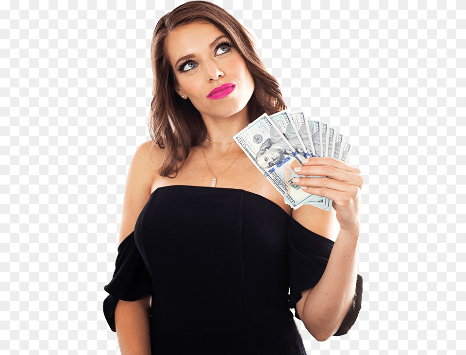 Thinking Woman Holding Money, Adult, Female, Person, Face Png Image