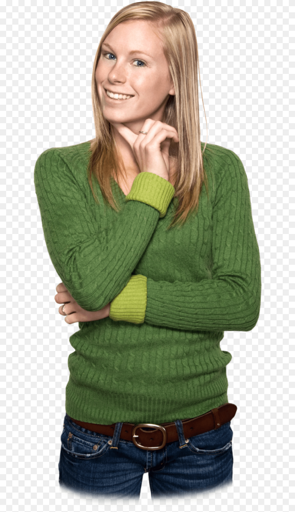 Thinking Woman Image Woman Green, Knitwear, Sweater, Clothing, Pants Free Png Download
