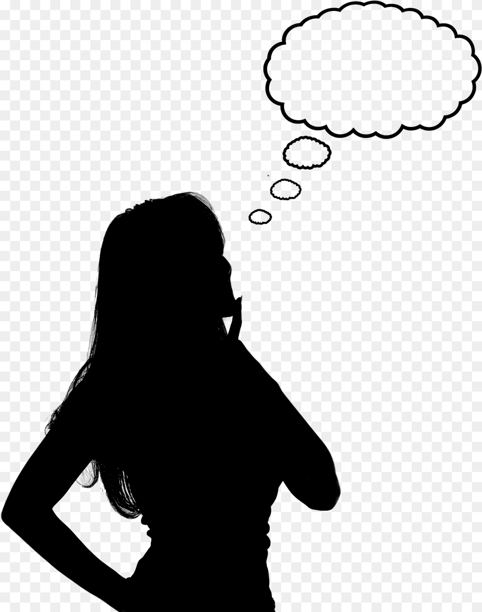 Thinking Woman Silhouette Silhouette Of A Girl Thinking, Gray Png Image