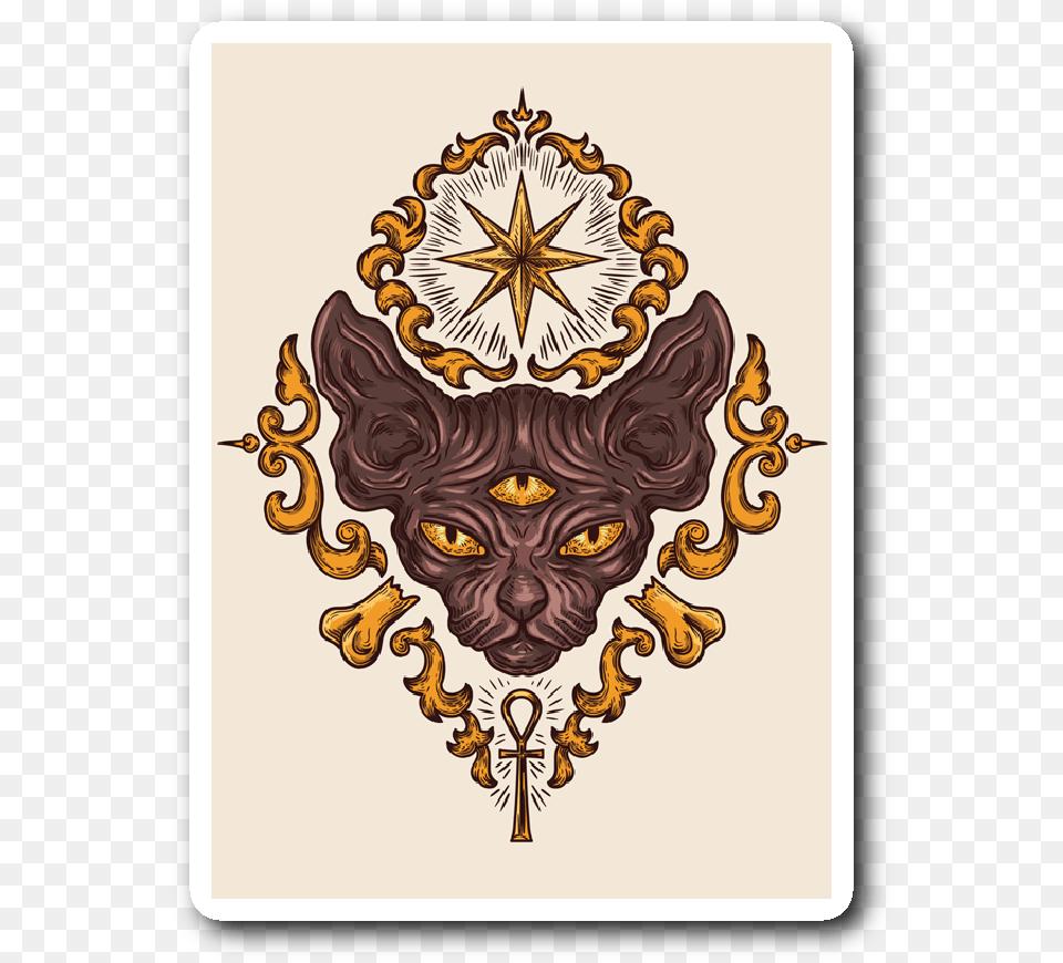 Third Eye Bald Cat Mystic Sticker Symbol Occult Vector, Emblem, Pattern, Animal, Lion Png