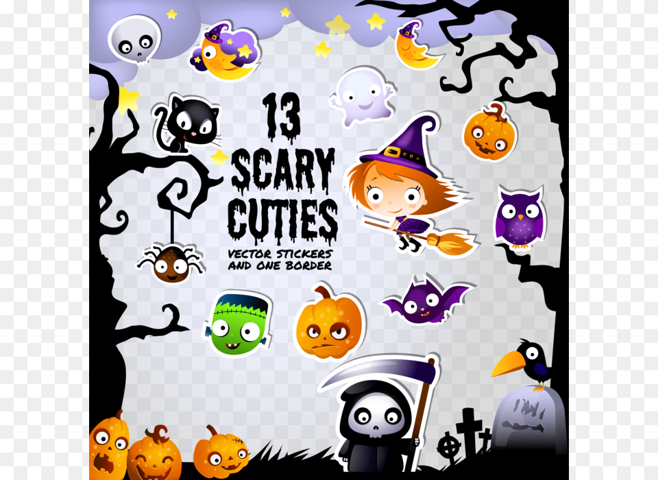 Thirteen Frightfully Scary Halloween Cuties Vector Fundo Halloween Cute, Advertisement, Poster, Art, Baby Png Image