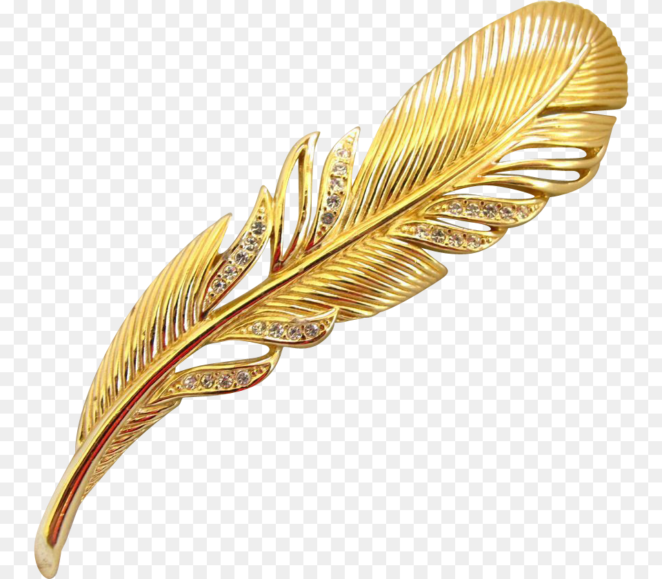This Christian Dior Gold Plated And Rhinestone Feather Gold, Accessories, Brooch, Jewelry, Animal Png Image