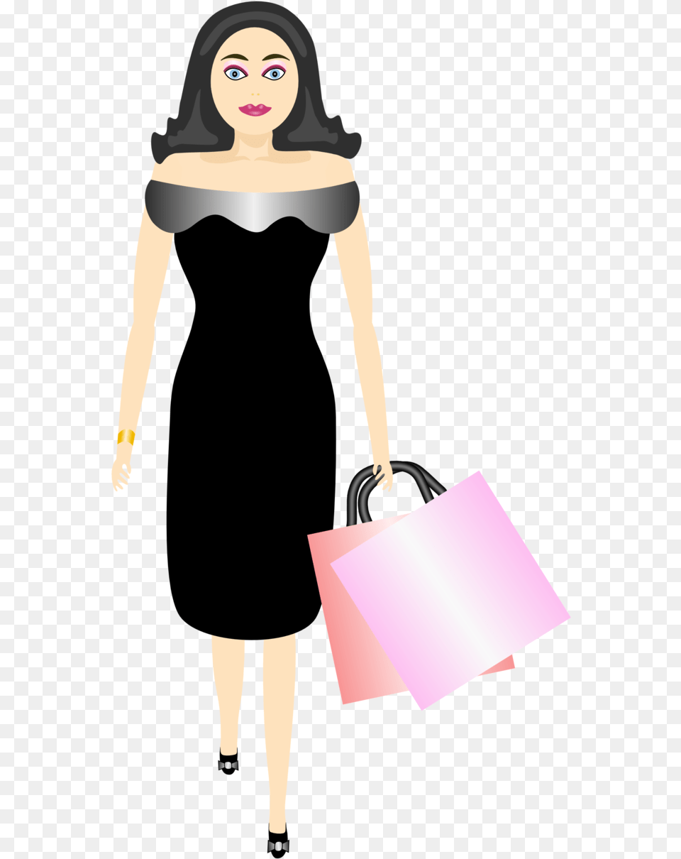 This Clipart Design Of Glamour Girl Shopping, Bag, Person, Accessories, Handbag Free Transparent Png