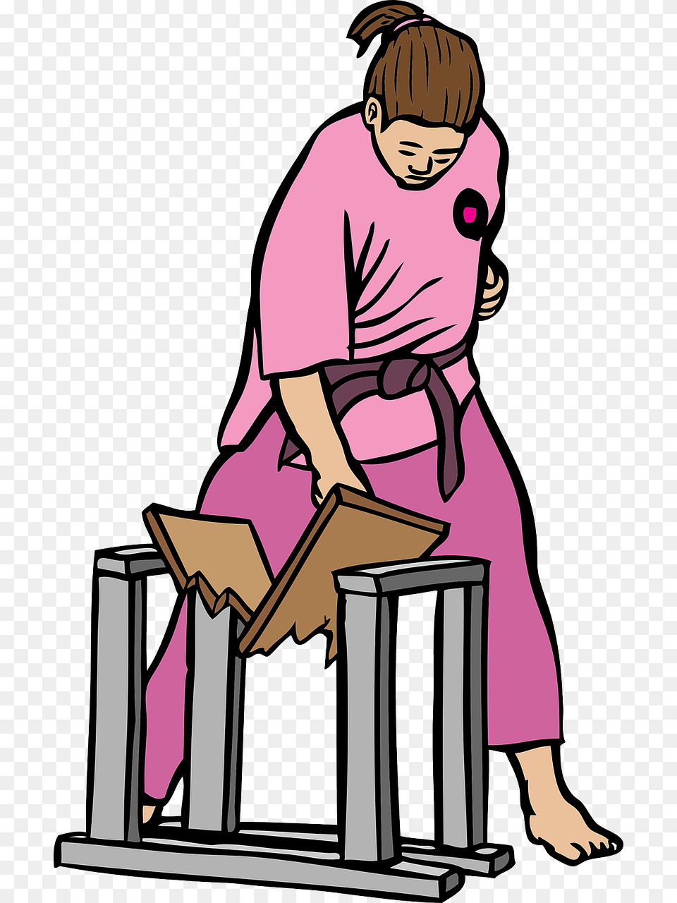 This Clipart Design Of Karate Breaks Board Break Clipart, Adult, Female, Person, Woman Free Png Download