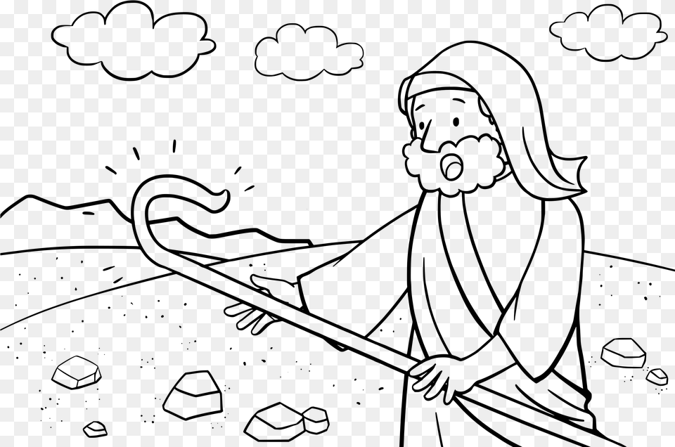 This Free Icons Design Of 07 Exodus Download Moses And His Staff Coloring Page, Gray Png Image