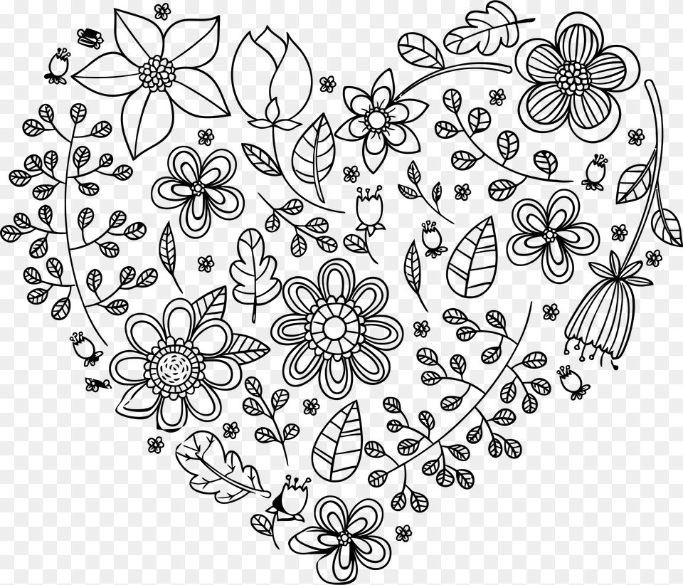 This Icons Design Of Black Floral Heart, Gray Free Png