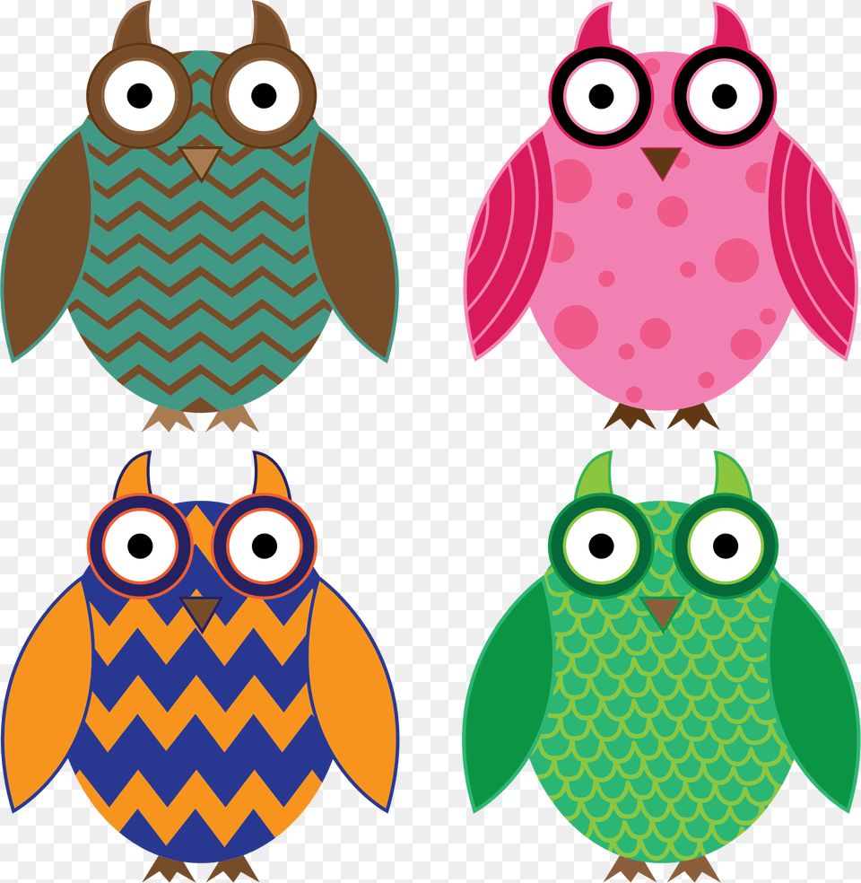 This Free Icons Design Of Four Colorful Owls, Animal, Bird Png