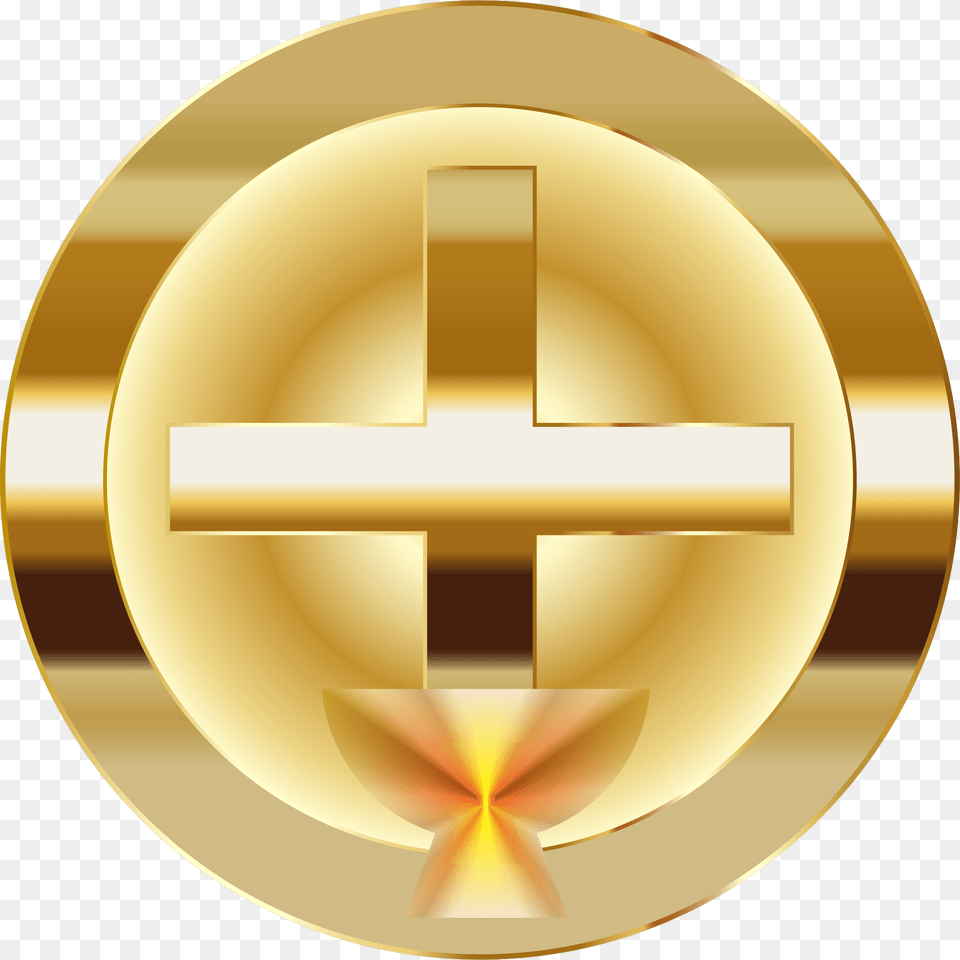 This Icons Design Of Gold Cross And Chalice, Symbol, Disk Free Png Download