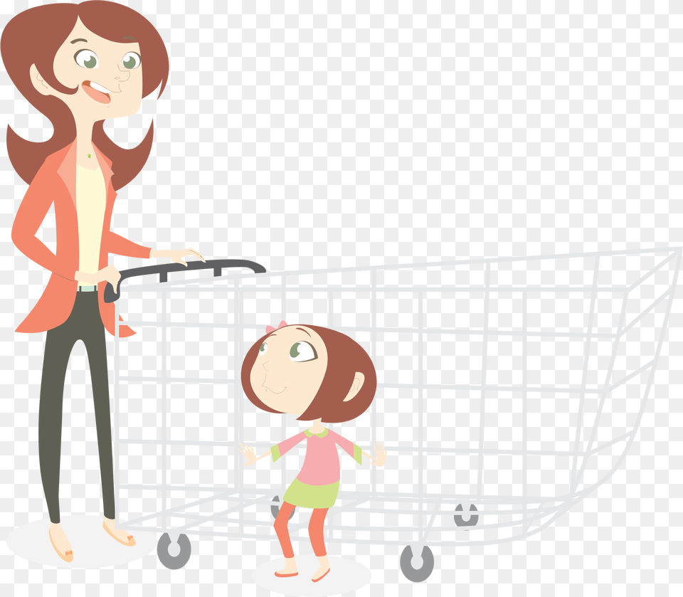 This Icons Design Of Mom Shopping With Daughter, Person, Baby, Shopping Cart, Face Free Png Download