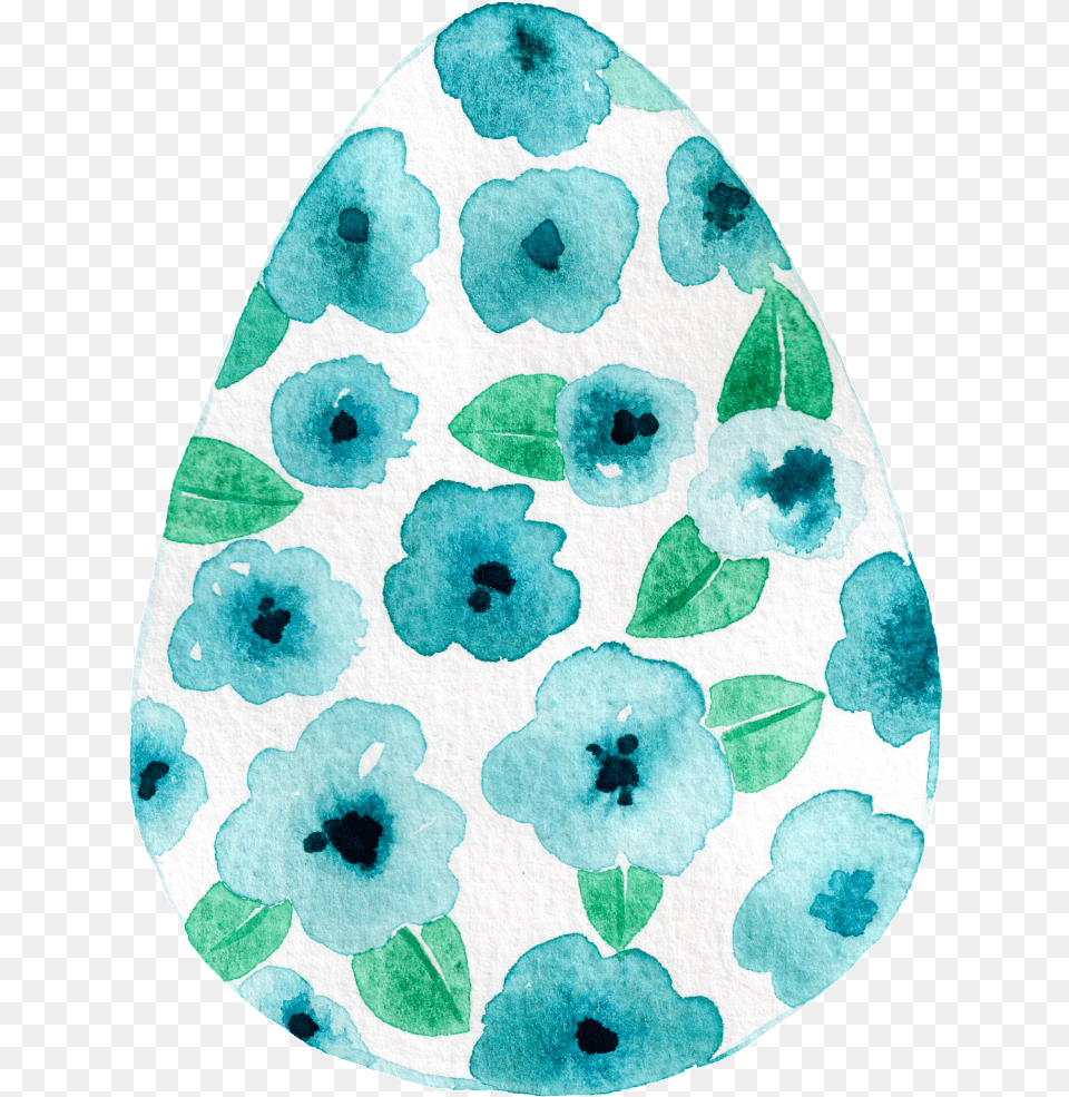 This Graphics Is Blue Flower Leaf Egg Shaped Hand Painted Clip Art, Home Decor, Rug, Applique, Pattern Free Png