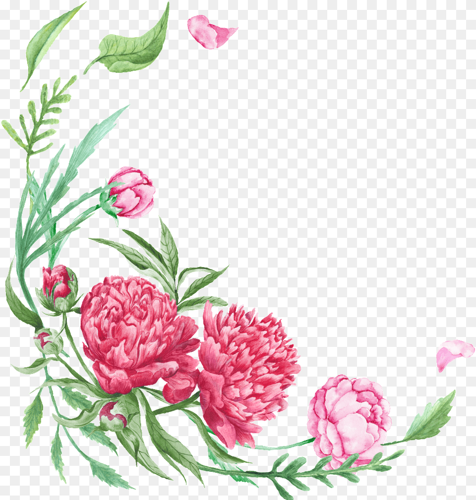 This Graphics Is Curved Floral Border Decorative Corner Flower Borders, Carnation, Plant, Rose, Dahlia Png