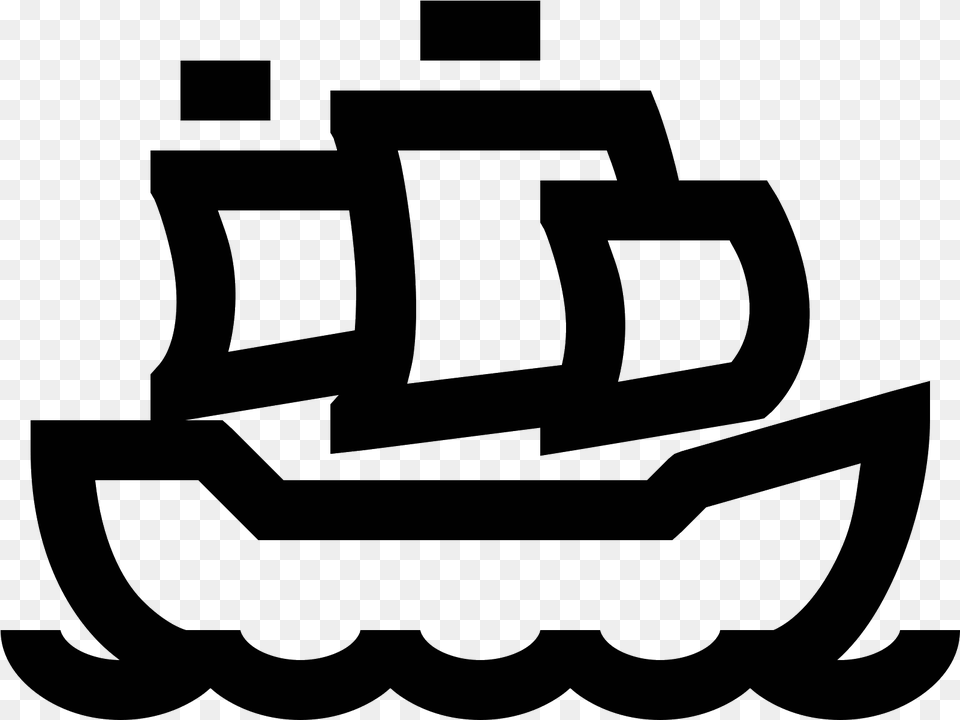 This Icon Looks Like A Sailing Ship At Sea, Gray Png