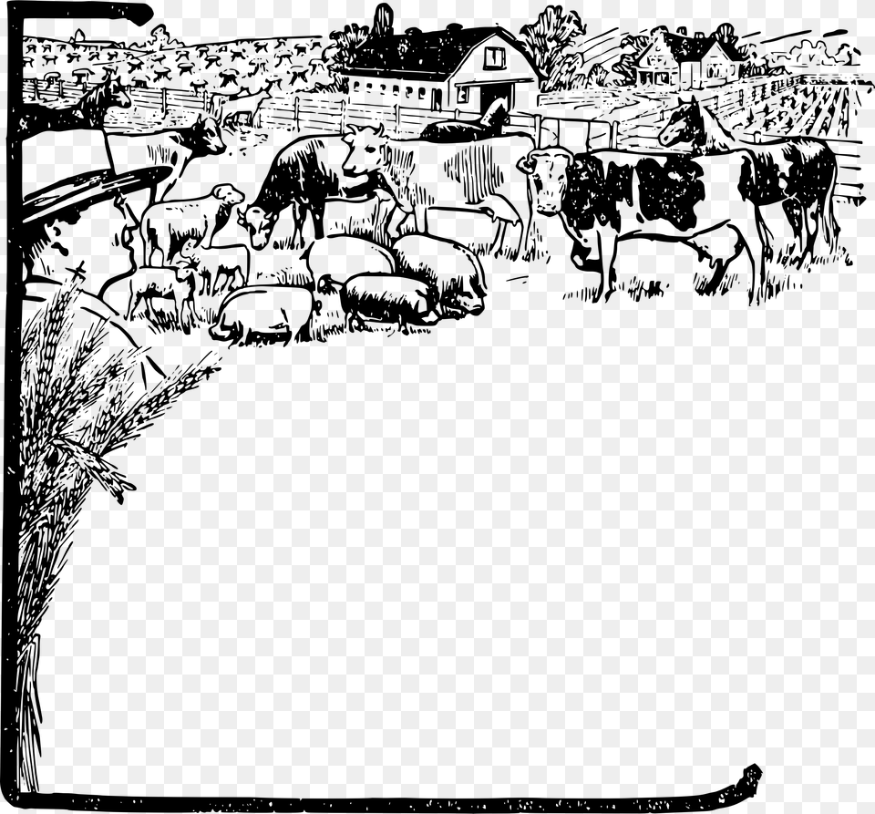 This Icons Design Of Farm Animals Frame Pluspng Black And White Clipart Farm, Gray Png