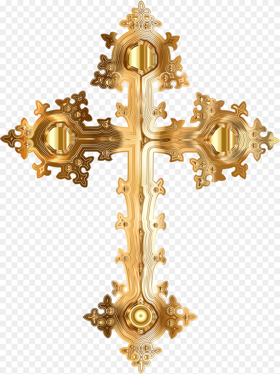 This Icons Design Of Golden Background Cross Symbol, Crucifix Free Transparent Png